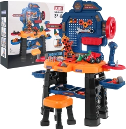 Dětský pracovní dílenský stůl 3+ s interaktivní aku vrtačkou, stoličkou a 181 díly