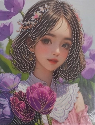 Diamantové malování Dívka s květinami na plátně 23x30 cm