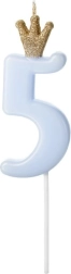 Narozeninová svíčka modrá s korunkou číslo 5