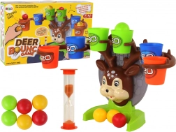 Zručnostní hra jelínek – házení míčků do kelímků