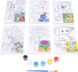 Malířské plátno s předlohou 10 × 15 cm s barvami a štětcem