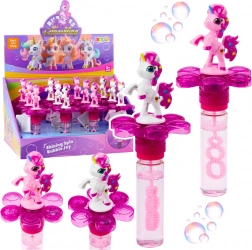 Baňková hůlka Jednorožec s otočným květem a LED světlem 20 cm