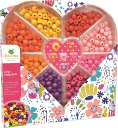 Dřevěné korálky v srdcové úložné krabičce