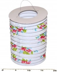 Papírový lampion válec Bílá s květy 15 cm