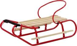 Kovové sáně s opěrkou a tažným popruhem – červené