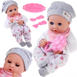 Panenka miminko 32 cm s pohyblivými víčky a sadou na krmení