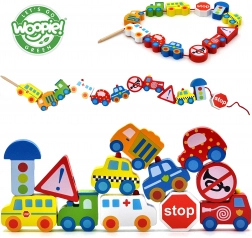 Woopie Green dřevěné navlékací korálky vozidla 13 ks