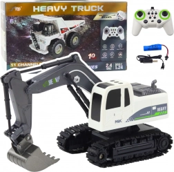Rc pásový bagr 1:24 s osvětlením a zvuky HEAVY TRUCK – bílý