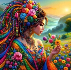 Diamantové malování – dívka v záplavě barev 30 × 40 cm