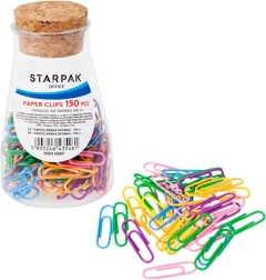 sada barevných kancelářských sponek v dóze