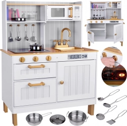 Dřevěná bílá kuchyně s příslušenstvím, světlo a zvuk