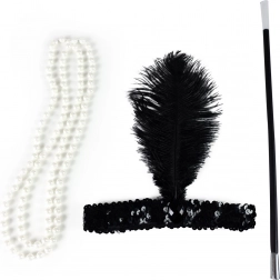 Sada pro tanečnici Charleston – čelenka s peřím, korále a cigaretová špička