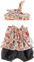 Tunika s kraťasy a páskem pro panenku 38 cm – květinová louka