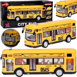 Žlutý městský autobus se světly, zvuky a otevíracími dveřmi