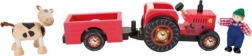 Dřevěný tahací traktor s farmářem a krávou small foot
