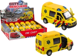 Ambulance model 1:32 s otevíracími dveřmi a světelnými a zvukovými efekty - žlutá