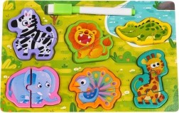 Dřevěná tabule s oboustranným povrchem a zvířecími puzzle – Safari