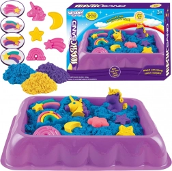 kinetický písek 0,6 kg jednorožci a duhy se stolkem a formičkami woopie