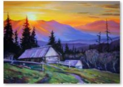 Diamantové malování – hory při západu slunce 40 × 30 cm