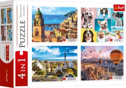 Trefl Puzzle 4x1000 Kousků - Amalfi, Psí Portréty, Balóny nad Kappadokií a Park Güell