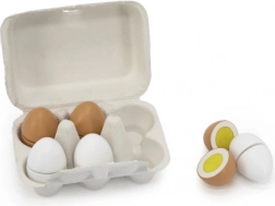 Dřevěná vajíčka na krájení ve vajičkovém kartonu