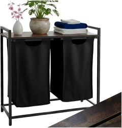 Dvoukomorový koš na prádlo s policí a deskou, loftový design 76 l