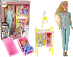 Lékařská panenka s dlouhými vlasy a doplňky