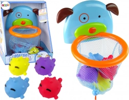 Koupací hračka mini basketbal se psíkem a gumovými rybkami