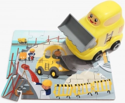 TOP BRIGHT dřevěné puzzle s hračkou – buldozer, 24 dílků