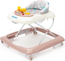 Dětské chodítko BABY MIX s volantem a silikonovými kolečky – růžové