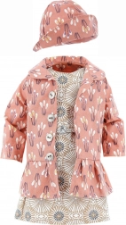 Obleček pro panenku 48 cm – sada kabátek, šatičky a klobouček PETITCOLLIN