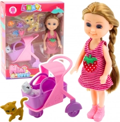 Mini panenka s kočárkem a koťaty