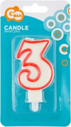 Svíčka na dort číslice 3 s červeným obrysem GODAN