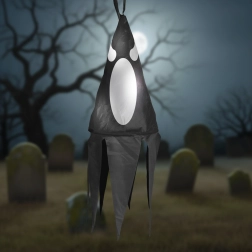 Halloweenová závěsná svítící dekorace duch černá s 10 barevnými LED