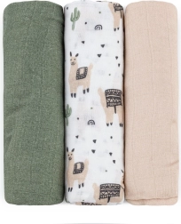 Petite&Mars sada bambusových mušelínových plen Moussy llama vibes 68 × 68 cm (3 ks)