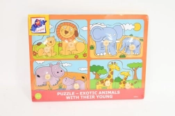 WOODY dřevěné baby puzzle s úchyty mláďata 4 v 1
