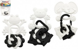 Kousátko zvířátka s přívěsky, černobílé, 9 cm