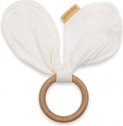 Dřevěné kousátko s mušelínem New Baby Ears, bílé