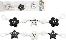 Řetěz na kočárek s kytičkami a hvězdičkami, černobílý 45 cm