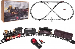 Retro dálkově ovládaná vláčkodráha pro děti 5+ s funkcí kouře, světly a zvuky, délka trati 247 cm, 2,4 GHz