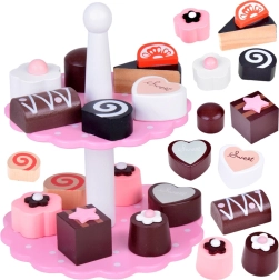 Dřevěná dvoupatrová sada s dortíky pro děti
