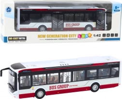 Kovový městský autobus se světly a zvuky 1:42, červený