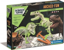 Clementoni Science & Play ArcheoFun: T‑Rex a Triceratops – vykopávací sada se svítícími kostrami