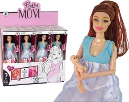 Těhotná panenka v modrých šatech s miminkem