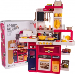 Dětská interaktivní kuchyňka s párou, světly a zvuky, 80 dílů – Červená