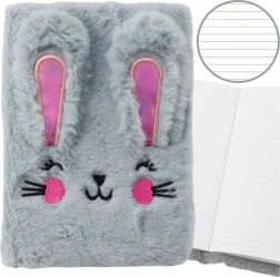 Pluskový zápisník A5 s plyšovým králíčkem, linkovaný, šedý