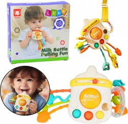 Sensorická hračka 3v1 s kousátkem a chrastítkem ve tvaru lahvičky