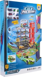 Víceúrovňové parkoviště s výtahem a herní podložkou + 6 autíček