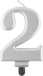 Dortová svíčka číslo 2 stříbrná 8 cm