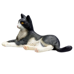 Černobílá ležící kočka Mojo